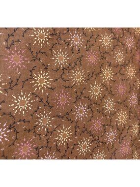 Brown Cotton Fabric Pink & Yellow Floral Pattern 13" x 73" Quilting Craft